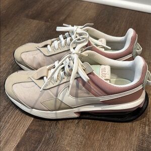 Nike Cream and Pink Suede Sneakers with Low-Top Design